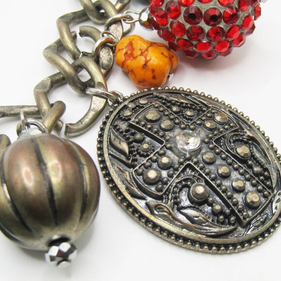 Gothic Charm Necklace Cross Turquoise Stones - Picture 3 of 4